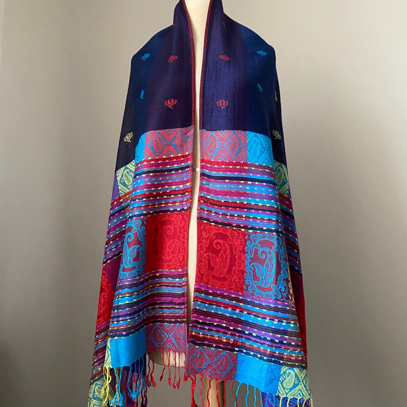 Navy Bohemian Shawl Wrap for Women Ethnic Tribal Boho Chic - Etsy