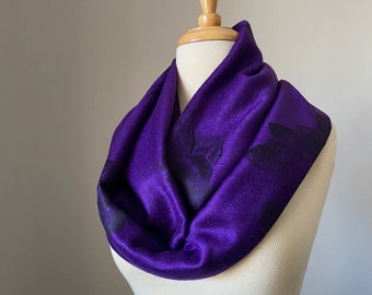 Deep Purple Floral Pashmina shawl, Reversible Scarf with Roses,  Two options: Pashmina shawl or Infinity Scarf