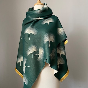 Reversible Floral winter scarf  Hunter Green/ Ivory , Luxury collection Amazing Gift for woman, chose your style pashmina  or infinity scarf