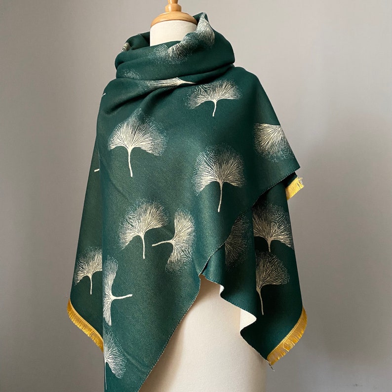 Reversible Floral winter scarf Hunter Green/ Ivory , Luxury collection Amazing Gift for woman, chose your style pashmina or infinity scarf Pashmina shawl