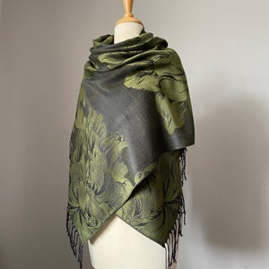 Olive Black pashmina shawl, Lightweight scarf for women, Floral Pashmina Shawl, Wedding accessories