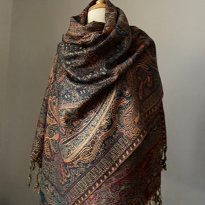 Pashmina shawl, Large Paisley design, Two options Shawl or Infinity scarf image 2