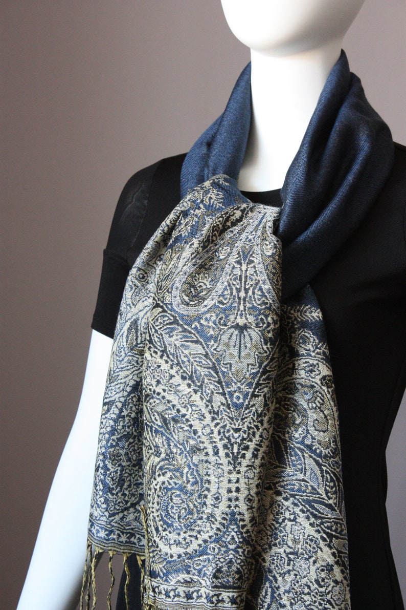 Fast Shipping, Winter scarf, Midnight Blue scarf, pashmina, Paisley scarf, Fern scarf image 5