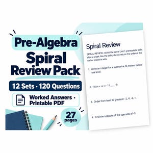 Pre-Algebra Spiral Review PDF: 120 Questions with Worked Solutions