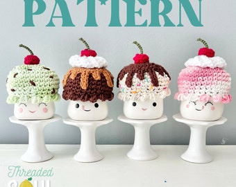 Crochet PATTERN - Ice Cream Marshmallow Mug Hat