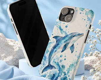 Watercolor Dolphin Phone Case, Coastal Ocean Art, Slim Cover (iPhone 17, 16, 15)