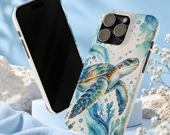 Watercolor Sea Turtle phone case | Slim Phone Cases (iPhone 17, 16, 15)