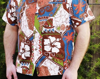 Vtg 60s Napili Pineapples & Ships Shirt Made in Hawaii