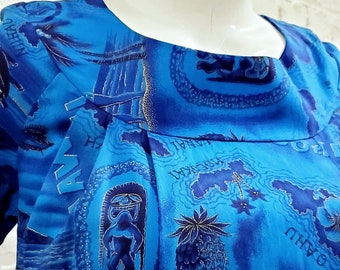 Vtg 60s Blue Hawaii Islands Mumu Dress Made in Hawaii