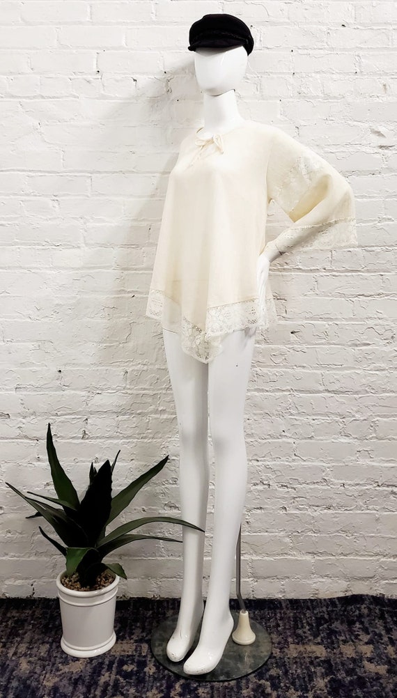 Vtg 70s White Cotton Lace Angel Sleeve Top by Ted… - image 4