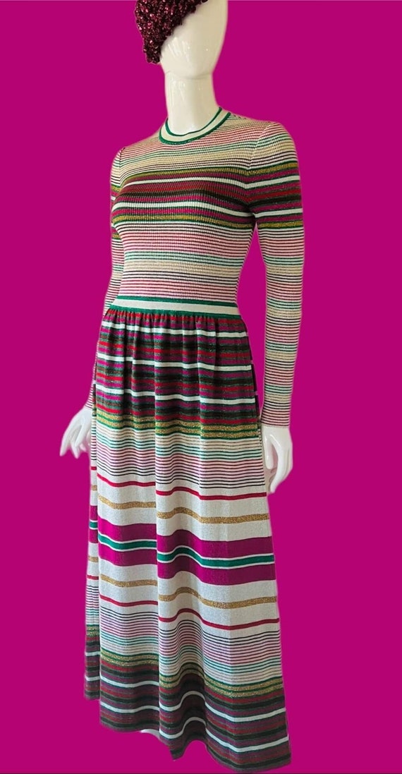 Vtg 70s Crissa Italy Metallic Knit Rainbow Stripe 