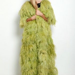 Vtg 60s Green Ostrich Feather Maxi Coat Duster Dress image 5