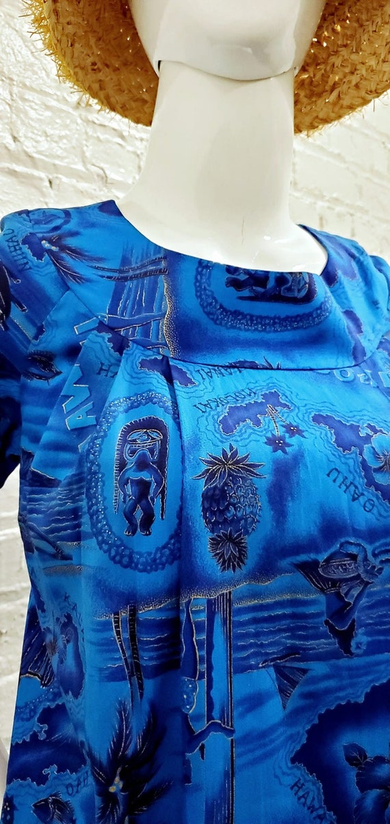 Vtg 60s Blue Hawaii Islands Mumu Dress Made in Haw