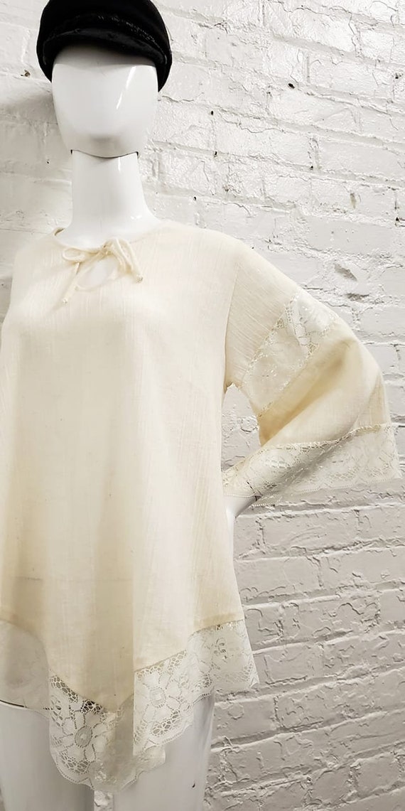 Vtg 70s White Cotton Lace Angel Sleeve Top by Ted… - image 8