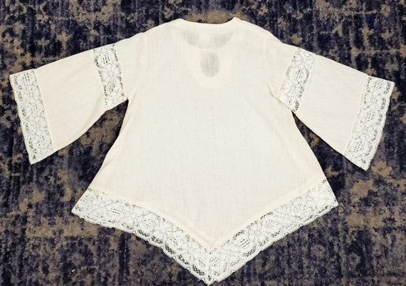 Vtg 70s White Cotton Lace Angel Sleeve Top by Ted… - image 5