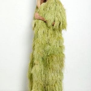 Vtg 60s Green Ostrich Feather Maxi Coat Duster Dress image 4
