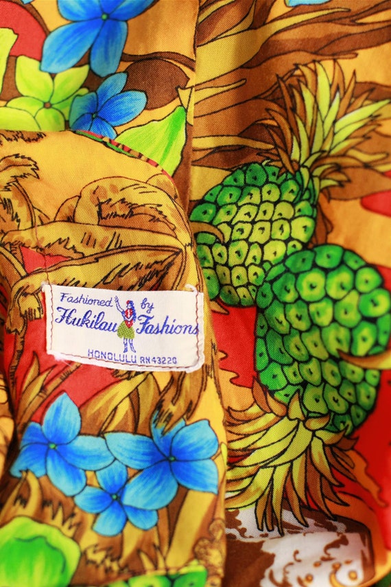 Vtg 70s Hukilau Fashions Pineapples Maxi Dress