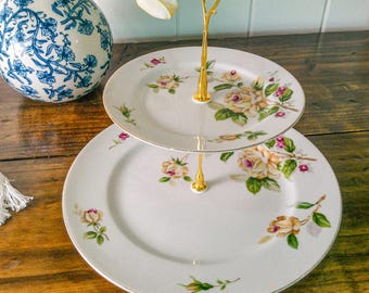 Pink Floral Two Tier Stand, Shower, Cottage