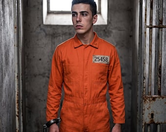 Custom Orange Prisoner Jumpsuit Personalized Inmate Costume Strap Detail Halloween Cosplays