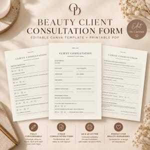 Consultatieformulier voor schoonheidsklanten | Bewerkbare Canva-sjabloon + printbare PDF (A4 & US Letter)