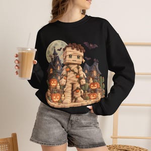 Pixel Art Mummy Halloween Sweatshirt | Voxel Gamer Crewneck, Spooky Gift