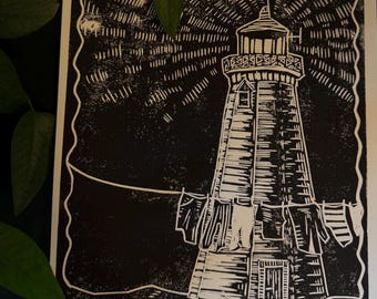 To the Lighthouse — Original Linocut Print