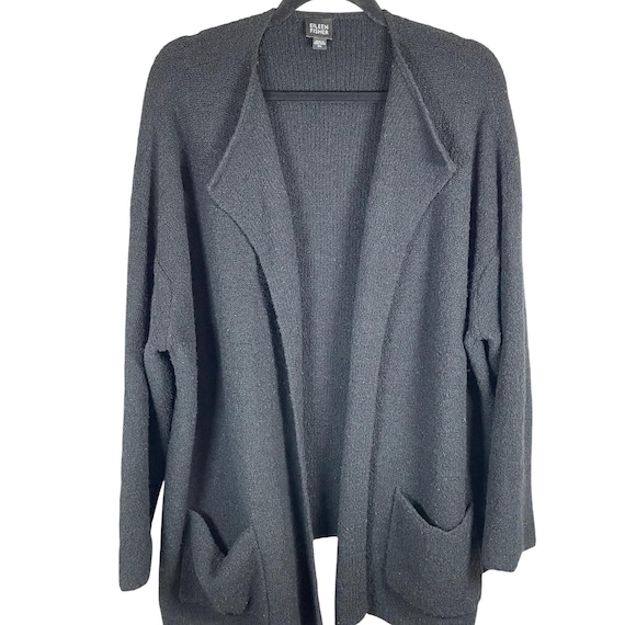 Eileen Fisher, Vintage 1990s Eileen Fisher XL Black Wool Boucle Cardigan Oversized Lagenlook