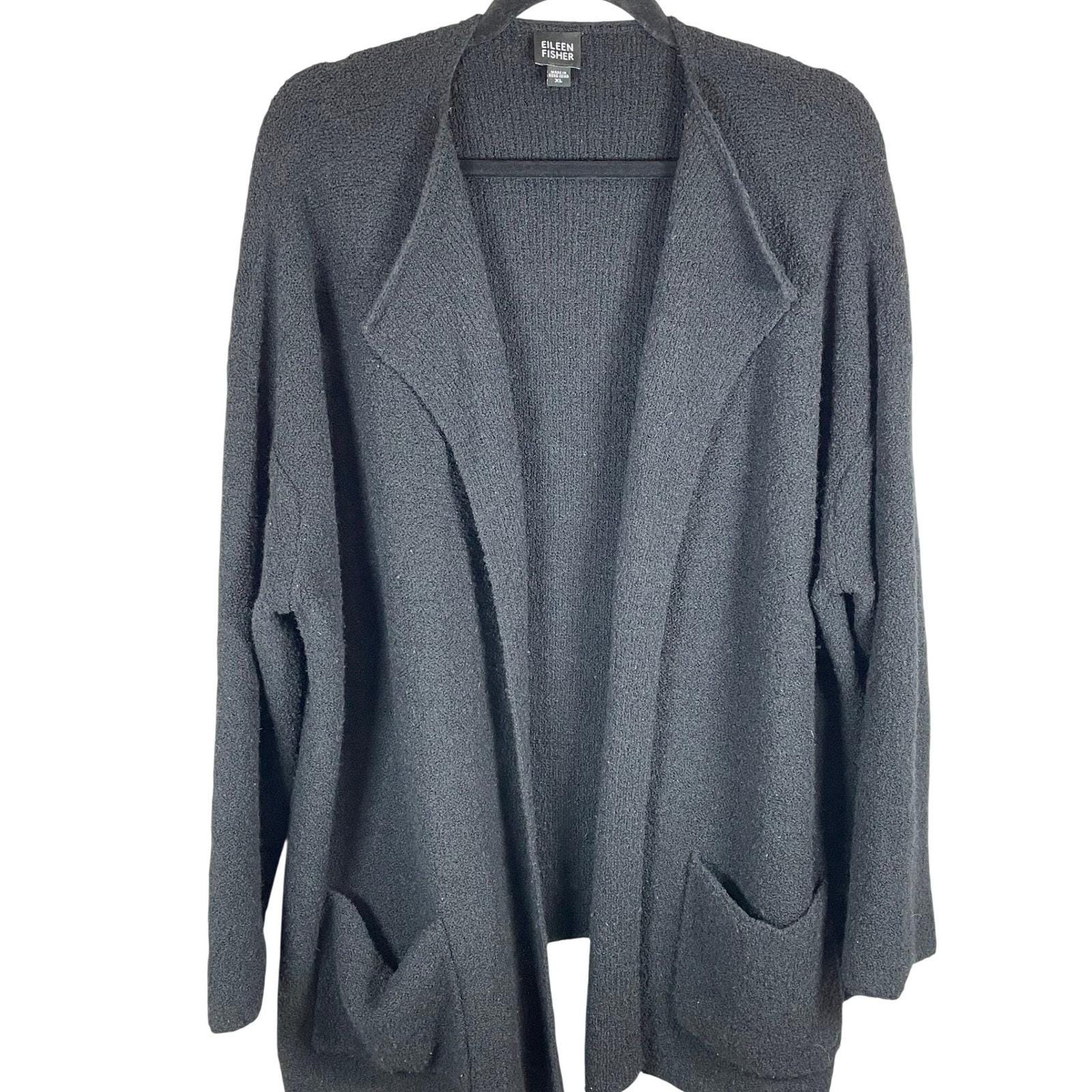 Eileen Fisher, Vintage 1990s Eileen Fisher XL Black Wool Boucle Cardigan Oversized Lagenlook