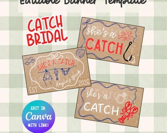 Baner ślubny „She's A Catch Bachelorette” – dekoracja na imprezę (edytowalny szablon Canva)