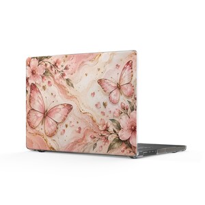 Pink Watercolor Butterflies MacBook Case | Floral Clear Laptop Cover l Cute McBook Case