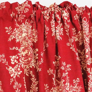 Extra Long Red Toile Curtain Panels Drapes Ivory Drapery Window Treatments, Flowers French Style Classic Home Decor Living Room Bedroom