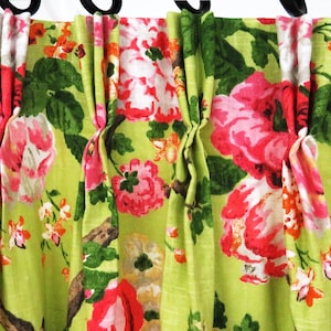Pink Floral Curtains Pinch Pleat Green and Pink Flowers, Pinch Pleat Drapes, Pleated Curtains Custom,  Lined Window Covering Treaments Decor