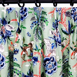 Panel Pinch Plissee Vorhänge Floral Blau Grün, Fensterbehandlungen Wohnzimmer Vorhänge Vorhänge Haken, Querstange Plissee Vorhänge