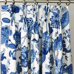 Triple Pinch Pleat Curtains Floral Blue Navy White Pinch | Etsy