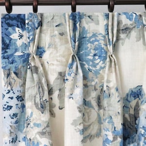 Beige Taupe Blue Pinch Pleat Curtains, Pinch Pleat Drapes, Pinch Pleat Blackout Curtains Hooks, Living Room Dining Room Bedroom