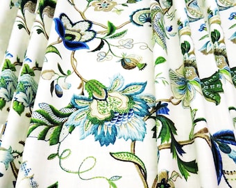 Panel de cortina floral azul, verde y marfil, forrado, con bolsillo para barra.