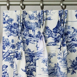 Pinch Pleat Curtains Blue White Custom Window Treatments Toile, Bedroom Living room indigo 3 folds triple pleats draperies decor-P