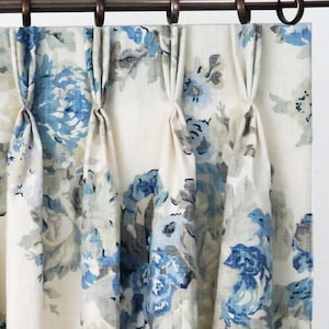 Pinch Pleat Curtains French pleated and lined drapes, Drapery Panels Blue Triple Pleats Window Treatments Custom Bedroom Living room Sliding