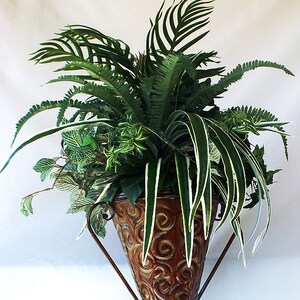 Tall Silk plant large artificial plant arrangement, Greenery arrangement Plant in metal vase, Centerpiece, Faux fake home decor