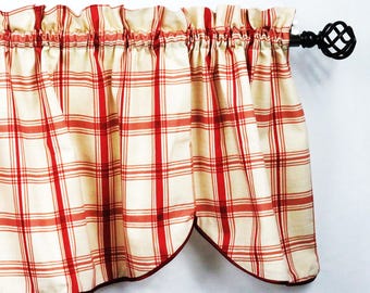Window Curtain Valance Drape Checked Plaid Gingham Kitchen 52x 16 Corded Scallop