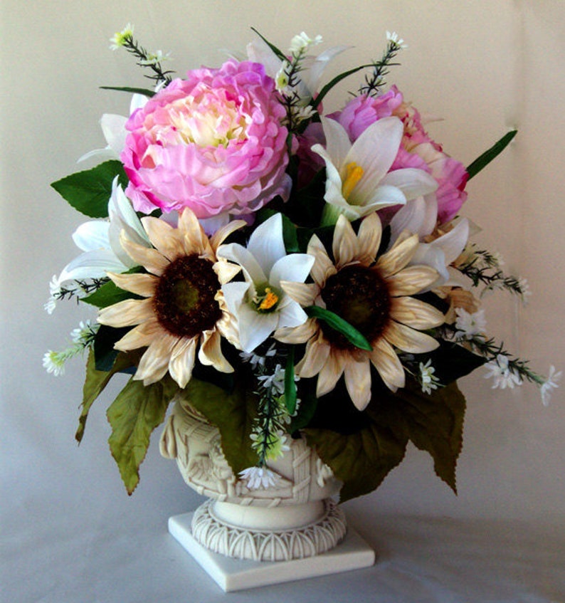 Silk Flower Sunflower Peonies Arrangement Dining Room Table Fl Centerpiece Flowers Large Sunflowers Peony