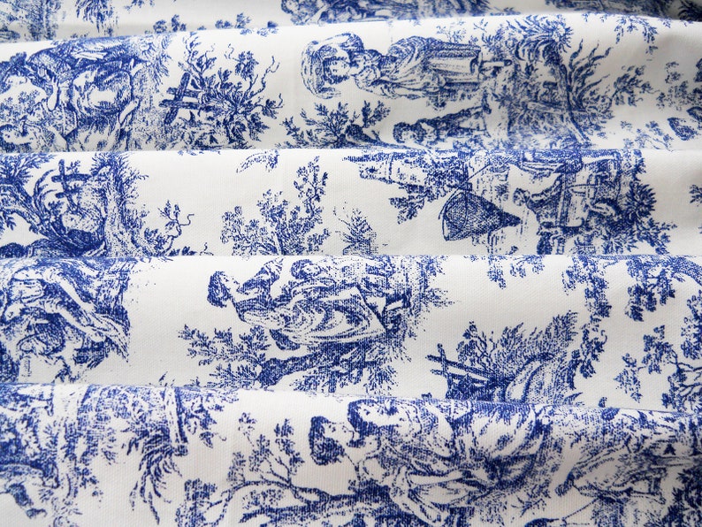 Curtain Panels Lined Toile Navy Custom French White blue | Etsy