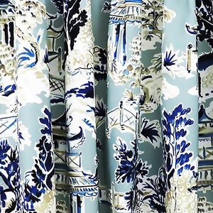 Pannelli per tende personalizzati, asta tascabile, Chinoiserie asiatico orientale, soggiorno camera da letto, stampa azzurro navy marrone chiaro, decorazione per tende da spa camera da letto