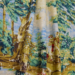 Covington Antique Red Bosporus Rod Pocket French Style Curtain Panel Toile, Custom Drapery Country life door drapes, Gold brown beige green