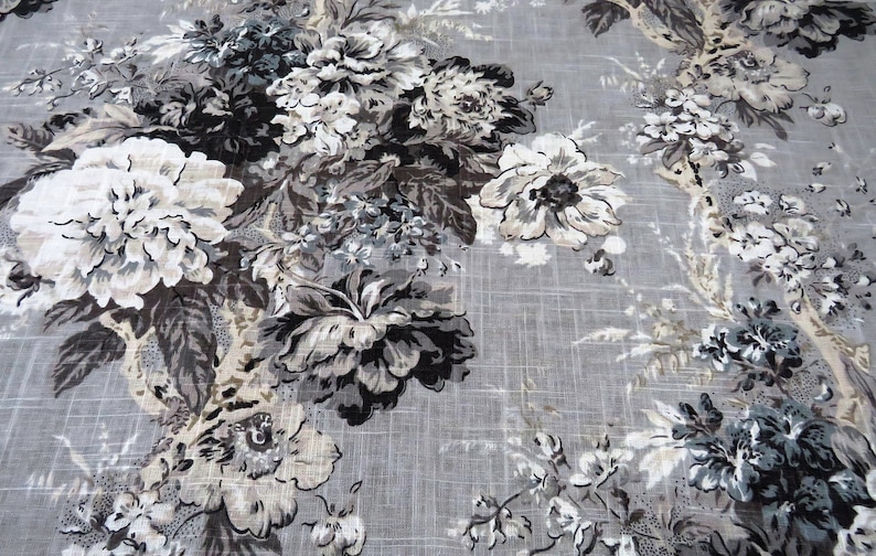 Grey floral curtains Gray curtain panels Flowers Grey Etsy