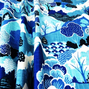 Tende Chinoiserie Tende Pannelli per tende blu e bianche Tasca per asta Trattamenti per finestre Personalizzato Blu navy Camera da letto Soggiorno Paesaggio Alberi Astratto
