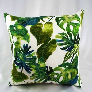 Leaf print pillow, Outdoor pillow, Tropical foliage, Leaves decorative, Palm green leaf, Forest shams pillowcases decor summer greenery