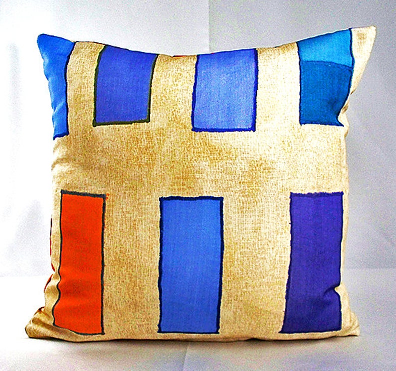 Blue Orange Pillows Rectangles Pattern Orange Decor Purple Etsy
