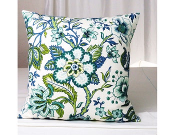 Throw Pillow Covers Floral Cushions Green Blue Botanical Decorative Leaves Square Sofa Couch 18" 20" 22" Sofa