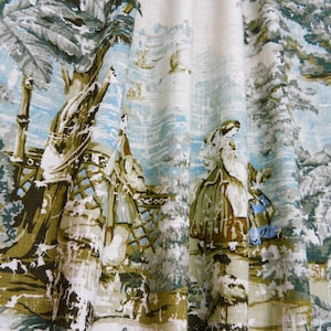 Custom Rod Pocket Curtain Panel Toile Drapes Drapery Green Taupe, Linen Blend Bosporus Covington Flax Custom French country life home decor